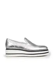 Silver Leather Metallic Platform Loafers