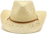 [Generic] Cowboy Hats for Women Classic Straw Cowgirl Beach Hat Music Festival Party Adult Sun Straw Western Cowboy Hats, F-light Yellow, One Size, F-light Yellow, One Size