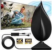 Indoor TV Aerial - Digital Indoor TV Aerial with Amplifier Signal Booster - 600+ Miles Range(965KM), Freeview TV Antenna Support VHF/UHF/DAB Radio/4K/1080P/HDTV/USB TV Tuner/DVB-T and All TV (Black)