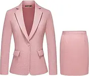 [TRONSTORE] Women's Business Skirt Suit 2 Piece Set Plaid Houndstooth Blazer Pencil Skirt for Women