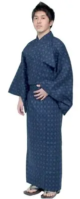 Men's Yukata Robe Japanese Summer Kimono - Argyle Navy