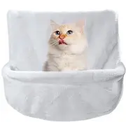 Railing Cat Bed - Cat Block Window Perch, Cat Shelf Warm, Cosy Plush Nap Mat | Natural Colour Wood, Robust Cat Hammock Seat for Railings, Cabinet Doors, Chair Back