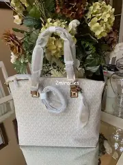 NWT Michael Kors Large Vanilla Jet Set Signature Leather Multi Function Satchel