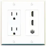 3 Port Power Outlet Cover Plug Jack UL 2 Gang COAX 2 HD Wall Plate