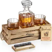 Whiskey Stones Gift Set for Men | Whiskey Decanter with Glasses Set and Wood Sta