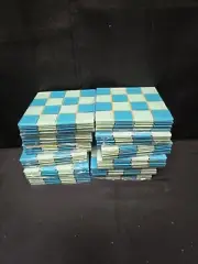 12pc Lot Blue Checkered Glass Square Coasters 4ct Each