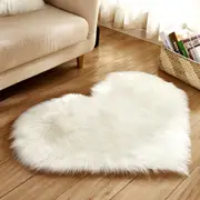 Soft Heart Shaped Area Rug Shaggy Home Bedroom Carpet-White