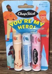 CHAPSTICK YOU'RE MY HERO Lip Balm Gift Pack of 3 Peach, Mint, Watermelon New