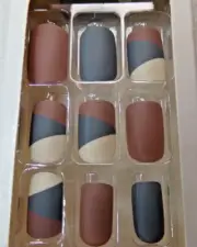 KISS NAILS GLUE ON Matte Brown Blue Multi Short LENGTH, Square SHAPE