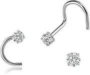[DENI] 2 Nose Studs with 2 mm Zirconia Stone with Stunning Shine, Curved Stem, Thickness 0.8 mm, Hypoallergenic, 6 mm Largo, Silver, No Gemstone, 6mm largo, Silver, No Gemstone