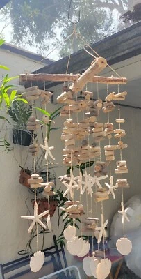 Wind Chimes Faux Starfish/silverdollars, Driftwood Large,ocean Beach 32"×18"note