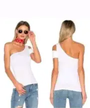 NWT Splendid Women's One Shoulder Cold Shoulder Slim Fit Top Peach XL $68