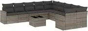 vidaXL Grey Poly Rattan 11-Piece Modular Garden Sofa Set with Cushions & Storage for Patio/Backyard Use