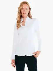 Nic And Zoe L White Blouse New With Tags Pleated Sleeves V-neck