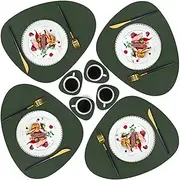 JTX Placemats Set of 4 Coasters and 4 Faux Leather Placemats for Dinning Table Stain and Heat Resistant Non-Slip Elegant Washable Table Mats（Green）