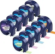 PROFICETIK Multi Colors Label Tape Compatible with Dymo Maker Refills Replacement for Letratag 12mm x 4m(1/2'' 13') Plastic Letra Tag LT 100H 100T QX50,10 Pack (9122AOP10)