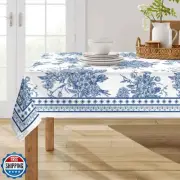 Fjogymlea Tablecloth Polyester Fabric 60x120 Rectangle Blue Floral Tablecloth
