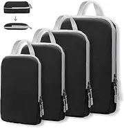 [Lanmalaterra] Packing Cubes, Compression Packing Cubes for Travel Packing Organisers Set of 4 Travel Accessories Storage Bags Clothing Sorting Packages Expandable Bags for Luggage Suitcase-Black