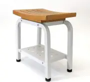 Bali Shower Bench Teak & Aluminum Bath Stool Chair Side Table Light Grey