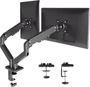 Claiks Dual Monitor Arm Desk Mount for 19 to 32 Inch Screens, Ergonomic Gas Monitor Arm Spring up to 9kg, VESA 75/100mm Stand Clamp, Height Adjustable Screen Arm with Tilt Swivel Rotation, Black