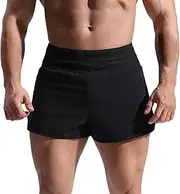[Aosufei] Men's Adjustable Elastic Waist Stretchy Shorts 3" Quick Dry Lightweiht Shorts Casual Sports Shorts with Pockets