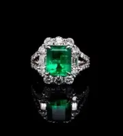 2.10 Ct Octagon Natural Emerald Engagement Diamond Ring 14K solid white gold