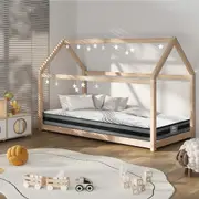 Oikiture Montessori Kids Bed Frame with Mattress Single House Wooden
