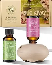 VTS Pure Natural Essential Oils with Waterless Diffuser, Aromatherapy Oils Set for Home, Office, Bedroom, Bathroom(1 fl oz Geranium Scent Oil & 1 fl oz Lime Scent Oil & Portable Diffuser)