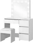 OIKITURE Vanity Table with 12 Light Bulbs Mirror - Makeup Dressing Table Adjusta