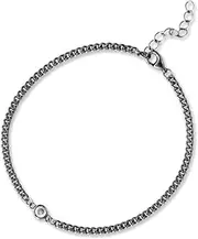 [JewelryWeb] 925 Sterling Silver 17 Centimeters + 3 Centimeters Rhodium Plated Bezel CZ Curb Chain Bracelet 17+3 Centimeters Lobster Clasp Closure 3.5mm Set CZ Link-Bracelet for Women and Men