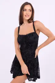 Black Mini Dress Burn Out - Size 6XXS, Women's Skater Dress
