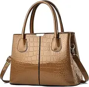 [XingChen] Handbag and Purse for Women Patent Leather Shoulder Bag Crocodile Pattern Top-Handle Satchel Tote Wallet