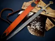 38.0" Custom Handmade Damascus Steel Medieval Templar Knight Sword with Sheath