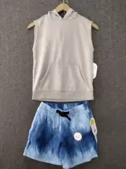 Wonder Nation Boys 2-Pck Beige Hoodie Top S 6-7 + Blue Buckle Up Shorts M 8