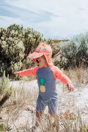 Girls Size 1-3 Bathers Full Rash Suit with Hat Pineapple