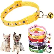 Small Cat Collar with Bell,Love Pattern Yellow Dog Collar Girl Cute Fancy Puppy Collar with Bells for XXS XS Tiny Little Kitten Pet Female Dogs,Neck 7-12 Inch