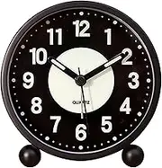 domoi Alarm Clock Luminous 4 inchRound Silent Analog Table Clock Non-Ticking,Battery Operated with Loud Alarm for Bedroom