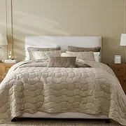 [palassio] Luxury Beige Velvet Queen Size Quilt Bedding Set with 2 Pillow Shams, Taupe Tan Soft Cloud Cozy Warm Bedspread Coverlet, Neutral Camel Lightweight Crushed Comforter for All Season