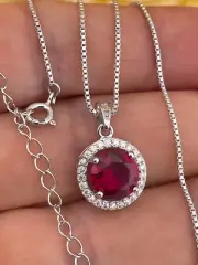 2ctw Natural Ruby Necklace Diamond Solitaire Pendant Necklace Diamond Jewelry