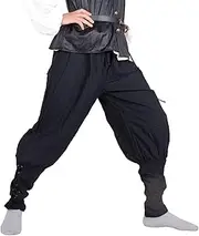 [Wraith of East] Men's Ankle Banded Pants Medieval Viking Navigator Pirate Costume Renaissance Gothic Cosplay Trousers Drawstring Pants