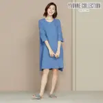 【YVONNE 以旺傢飾】雙層紗開襟七分袖洋裝(藍)