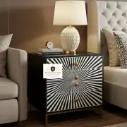Bone Inlay, Nightstand Table, Bedside Table 3 Drawers Black Living Room Furnitur
