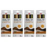 4x 6pc Jasart Dual Nib Tip Brush Fineliner 0.4mm Marker Art Drawing Set Earth