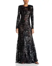 Victoria Beckham Sequin Long Sleeve Gown