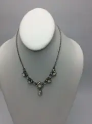 $88 Marchesa 16-Inch Rhodium, Silver-Plated Frontal Pendant Necklace MC 45
