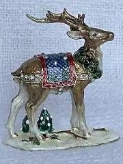 Ciel Christmas Reindeer Trinket Box. Hand Painted Enamel & Swarovski Crystals