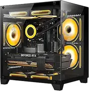 HOENGAGER Panorama Gaming PC Desktop - AMD Ryzen 5 5500 3.6GHz, RTX 4060 8GB, 32GB DDR4 RAM 3200, 1TB M.2 PCIE + 1TB SATA SSD, 240mm AIO, 11AC Wi-Fi, Windows 11 Pro 64-bit Desktop Computer, Black