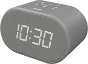i-box Alarm Clocks Bedside, Radio Alarm Clock, Mains Powered or Battery, FM Radio, USB Charging Port, 5 Step Dimmable Display, Non Ticking, LED Display (Grey)