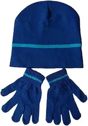 [Generic] Boys Kids Children Plain Red Black Beanie Winter Hat and Gloves Set