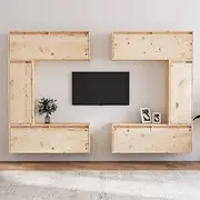 Solid Pinewood TV Cabinets, 6-Piece Wall Mount Floating Entertainment Units, Durable Living Room Furniture for Storage & Display